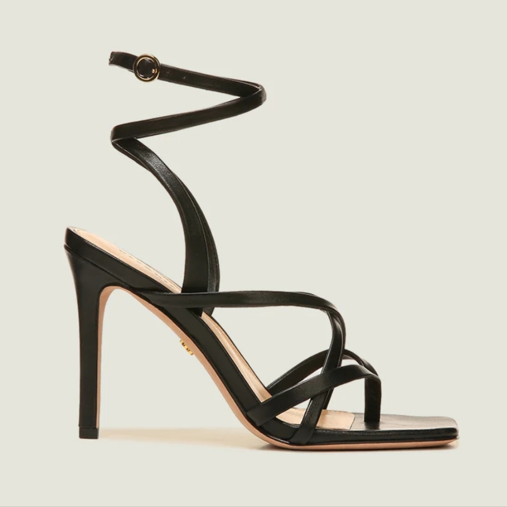 VERONICA BEARD Abriella 11M Leather Strappy Sandal Heels In Black